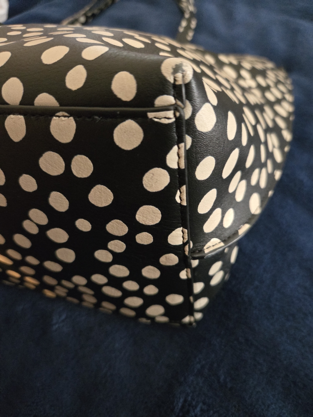 Rebecca Minkoff Black Leather Tote with Cream/White Polka Dot Print. Like New! - Picture 7 of 15